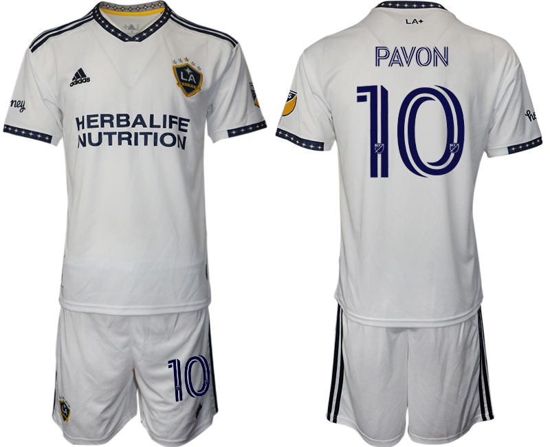 Men's LA Galaxy #10 Pavón White Home Soccer Jersey Suit